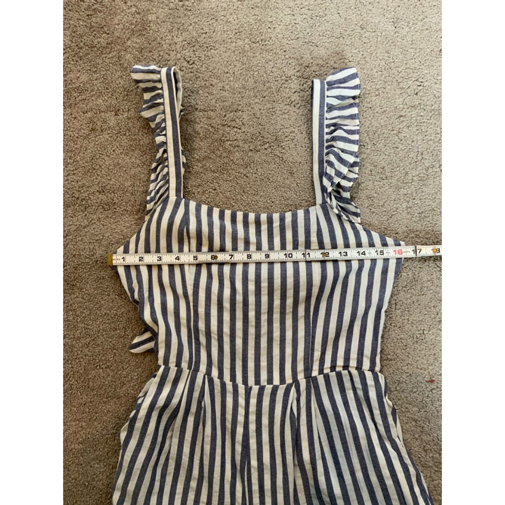 Women's Striped Romper Romper Size 6 Blue/White Ruffles Fitted Waist Cottagecore - Picture 8 of 16